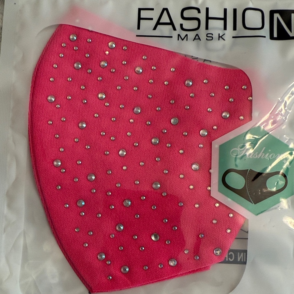 Adult Pink Rhinestone Face Covering/Mask - Picture 2 of 3
